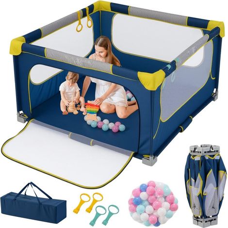 À la maison ou en voyage, espace de jeu sécurisé pour bébé avec parc pliable, 50 balles et 4 anneaux (1/2)