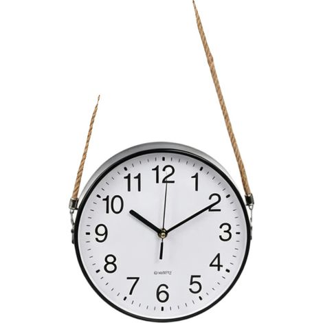 Horloge murale, mouvement silencieux, corde en chanvre naturel, Noir (1/2)
