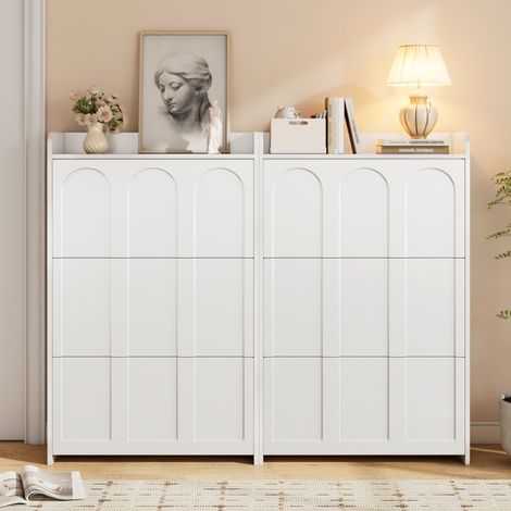 Zapatero con 6 puertas abatibles, 140x25x120 cm, multifuncional, MDF, blanco (1/5)