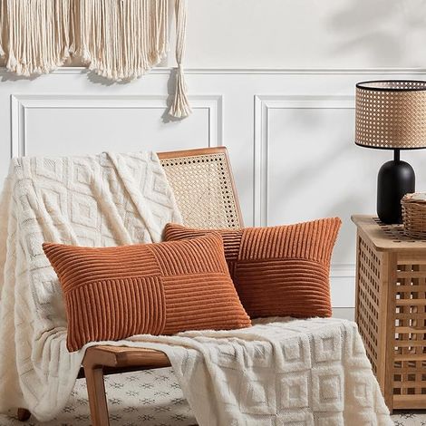 2er-Set Boho-Kissenbezüge (30 x 50 cm), rostfarben, mit Kreuzmuster, aus Cord, für Sofa, Schlafzimmer, Sessel oder Bett