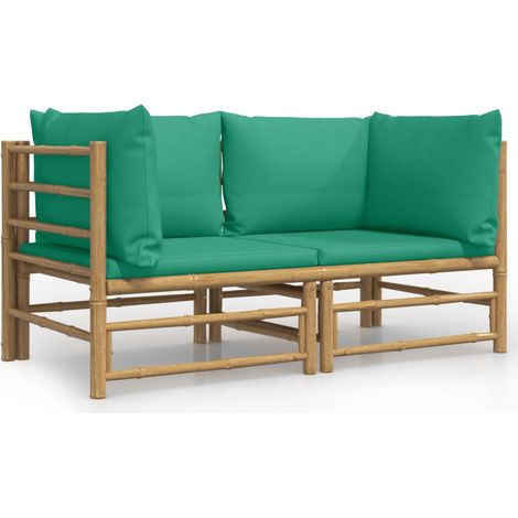 Maison Exclusive - Divani Angolari da Giardino con Cuscini Verdi 2pz Bambù