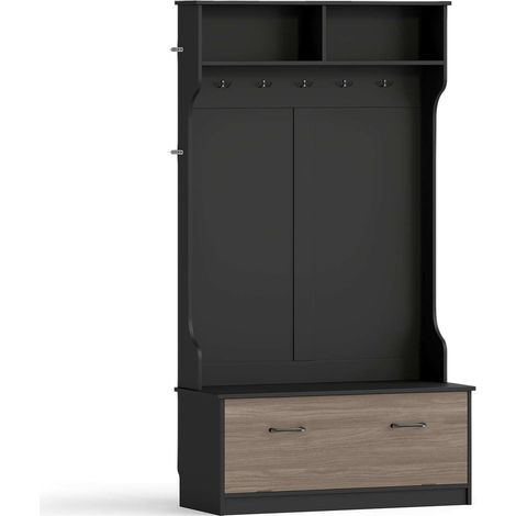 Black Coat Rack with Shoe Storage & Hooks
