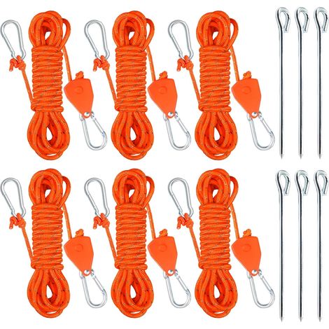 6 PCS Orange Tendeur Corde 4M Cordelette Nylon avec Piquets de Tente (1/5)