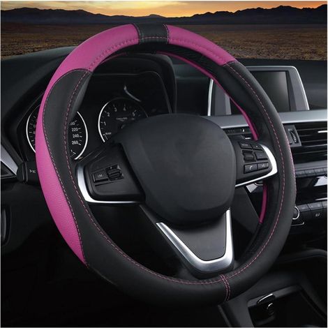 Lenkradbezug Auto Mikrofaser Leder Sport Anti Rutsch 38cm Schwarz/Violett (1/5)