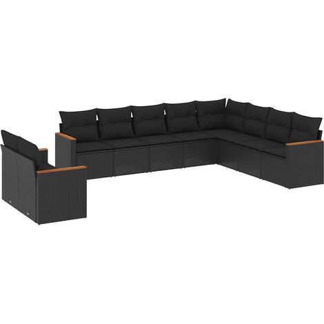 Maison Exclusive - 10-tlg. Garten-Sofagarnitur mit Kissen Schwarz