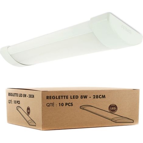 10 Reglettes LED extra plate LINE 8W Eq 80W IP40 750Lm 28cm Température de Couleur: Blanc Froid 6000K