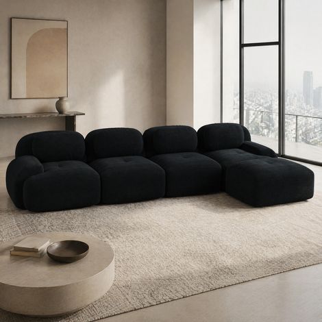 Canapé de esquina modular de pana negro, sin montaje, diseño ergonómico y base antideslizante (1/5)