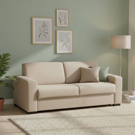 Talamo Italia Sofa cama Alexis, Gran Sofá de 2 plazas, 100% Made in Italy, Sofá de salón con apertura giratoria, en tela acolchada, con reposabrazos estándar, Cm 200x95h90, Beige, con embalaje reforza (1/5)