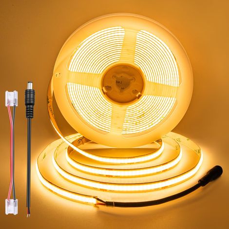 12V Ruban LED COB 5m Blanc Chaud, 2700K, 8mm, Non Alimentation (1/5)