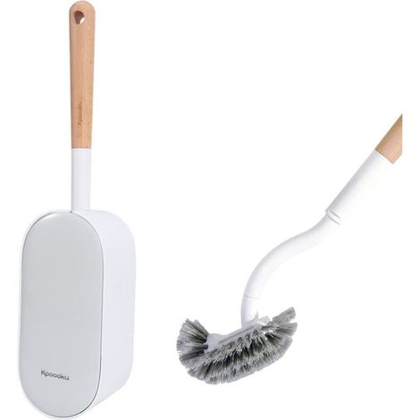 Brosse de toilette avec support, outil de nettoyage incliné au design incurvé avec manche en bois, ensemble de brosses de toilette murales pour salle de bain (1/5)