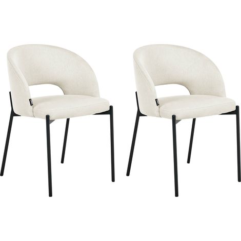Conjunto de 2 sillas de comedor tapizado de tela respaldo redondo recortado beige claro Penny (1/5)
