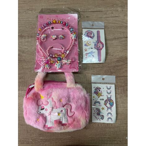 Set di fermagli per capelli a forma di unicorno in una bustina