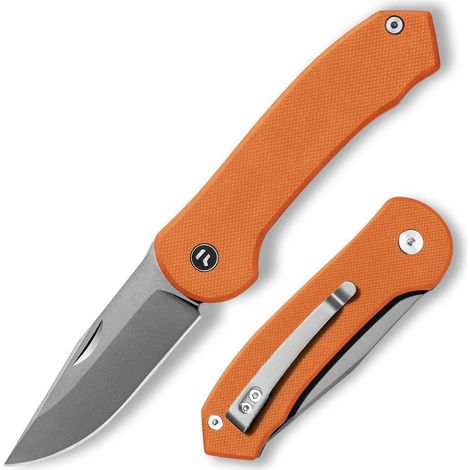 Couteau pliant avec lame de 7,25 cm, manche G10, acier VG10, EDC, clip Deep Carry, Orange