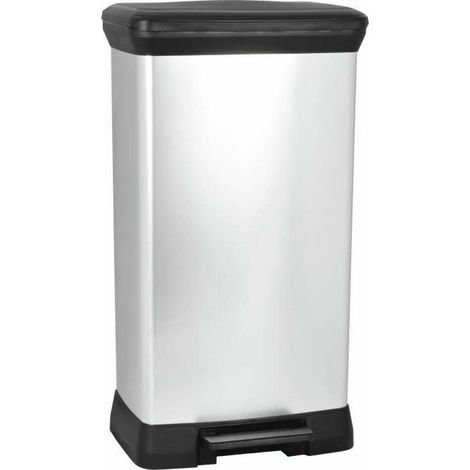 Poubelle Rectangulaire à pédale Decobin 50L - Fermeture Douce - Aspect Métal - Pour Cuisine, Bureau, Salle de Bain - 39 x 29 x 72 cm - Gris - Recyclé(version précedente) (1/5)