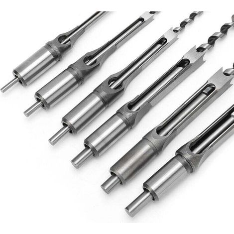 Forets carrés pour bois – Lot de 6 bédanes creuses en acier trempé, compatibles avec scies cloche carrées, pour mortaisage et perçage précis (1/4)