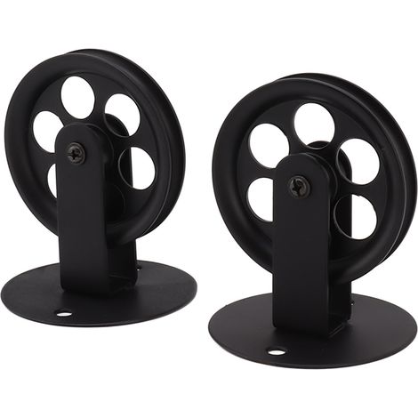 2 pièces Poulies Industrielles pour Suspension de Lumière Vintage, Roulettes de Levage pour Plafond et Mur, Noir (1/5)