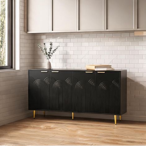 Buffet 4 portes noir 160 x 80 x 40 cm MDF et panneaux (1/5)