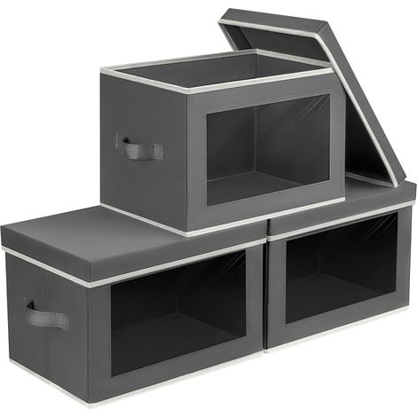 Boîtes de rangement avec couvercles – Ensemble de 3 boîtes de rangement en tissu avec couvercles, gris foncé.