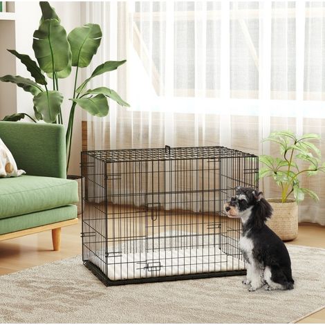 Gabbia pieghevole per cani 75 x 48,5 x 53 cm in metallo nero, 2 porte - MEUBLIV (1/5)