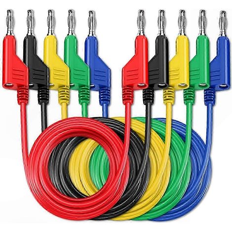 Lot de 5 cordons de test en cuivre avec fiches bananes de 4 mm, câble multimètre de 1 m, fil souple en PVC 1000 V (1/5)