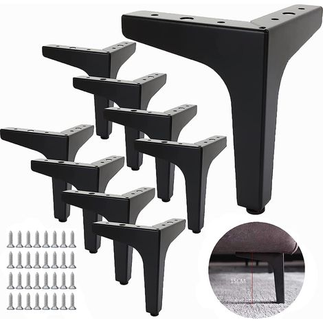 Lot de 8 Pieds de Canapé Metal 15 cm, Pieds de Table Basse Métal Charge Jusqu'à 600 KG Pied de Meuble Noir, Support de Table en Fer Forge/Sofa, Pied pour Meuble TV, Placard (1/5)