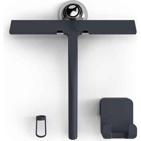 23 cm noir - Raclette de douche avec support ventouse - 2 raclettes à vitre pour salle de bain - Crochets à vitre en silicone inox, accessoires de douche inclus Equipement de nettoyage ménager (1/4)