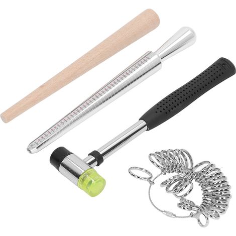 Kit de baguage de bagues comprenant un gabarit en aluminium, un mandrin de polissage en bois, un marteau en caoutchouc et un outil de mesure de bagues aux tailles américaines pour la fabrication de bi (1/5)