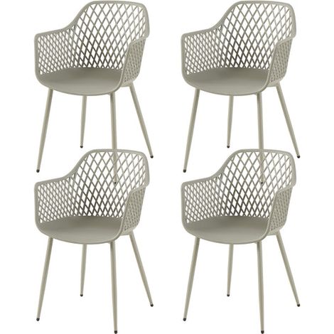 H.J Wedoo – Lot de 4 chaises de jardin avec accoudoirs – Charge maximale 120 kg – Design ergonomique – Résistantes aux intempéries – Couleur gris (1/5)