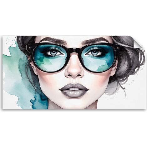 Selbstklebendes Poster – Wandsticker Glamour Frau mit Brille 80x40 cm (1/3)