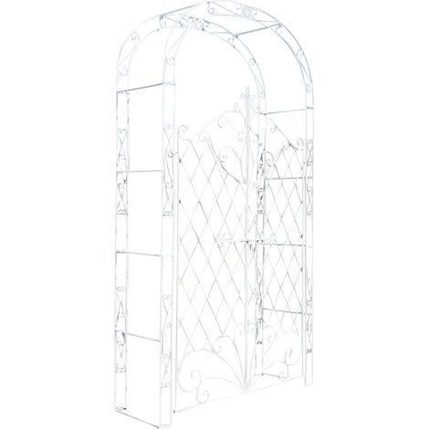 Arco per rosoni con due ante rampicanti decorazione da giardino 220x120 cm in metallo bianco invecchiato 100003953