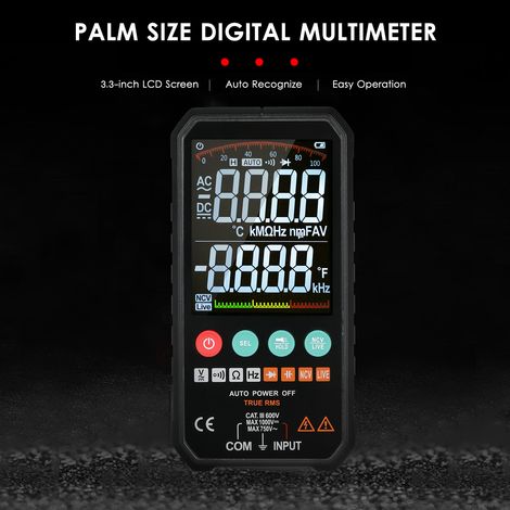 Jeffergarden Mastfuyi Multimètre numérique LCD super fin de 3,3 pouces, 6000 points True RMS, compteur universel, haute précision, mesure intelligente, tension AC/DC, capacité, fréquence, continuité, (1/5)