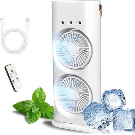 Portable dual fan, rechargeable misting fan, portable air conditioner, suitable for home and office, white.