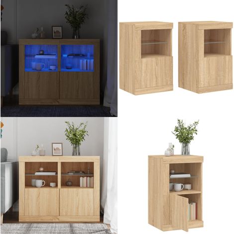 Beistellschränke mit LED-Leuchten 2 Stk. Sonoma Eiche - Wohnraum Dekoration - Sideboards - Nachttische - TV Stand - Regal - Home & Living (1/5)