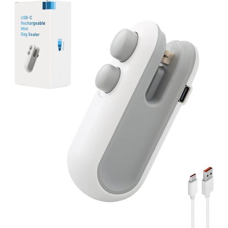 Sacheuse à mini sacs, rechargeable via USB-C, sacheuse thermique 2 en 1 avec couteau et aimant, mini machine refermant pour sacs plastiques et sacs à snacks (1/5)