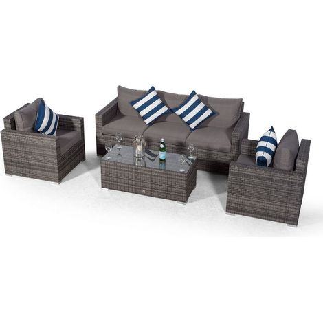 Giardino Sydney 5 Seater Rattan Conversation Sofa Set with Coffee Table - Grey (1/5)