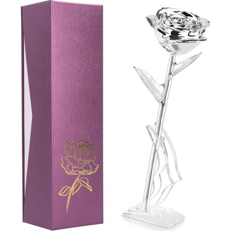 24K GoldPlated Rose with Bracket Wedding Decoration Ornament Wonderful Gift for Valentine's Day Anniversary (1/5)