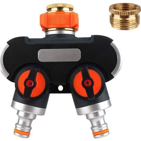 2-Way Splitter: 3/4" and 1/2" Y with Tap Adapter, Adjustable and Lockable Water Flow, 2-Way Distributor for Garden Watering, Washing, Pet Cleaning (1/5)