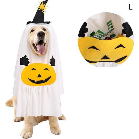 Ensemble de déguisement amusant pour chien, robe de transformation personnalisée citrouille fantôme pour animal de compagnie, costume d'Halloween pour chien (L) (1/3)