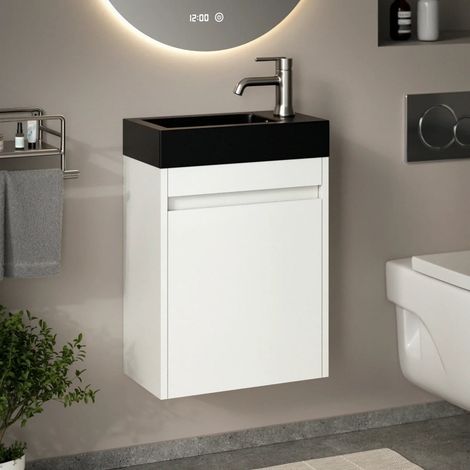 Gäste-WC-Möbel Elen – 40 cm – Weiß - Schwarzes Waschbecken (1/4)
