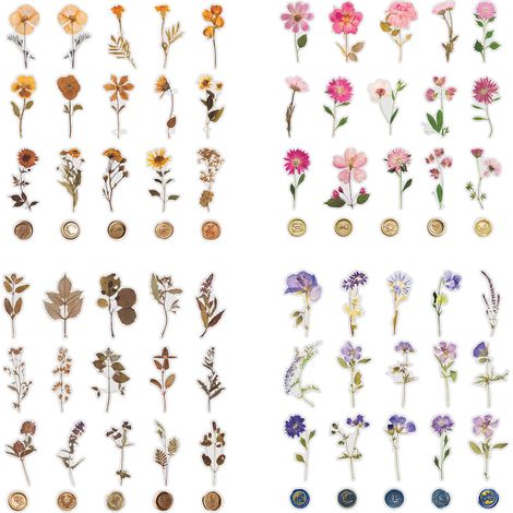 Sticker Relief - Fleurs Séchées Résine - Imperméable - Pour Carnet, Cartes Maison, Décoration Papier et Murs - 320 Pièces (1/5)