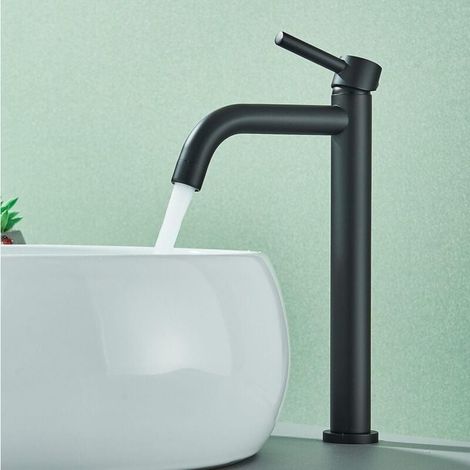 Robinet Mitigeur Monocommande Haut Noir Mat en Pour Lavabo Salle de Bain (1/5)