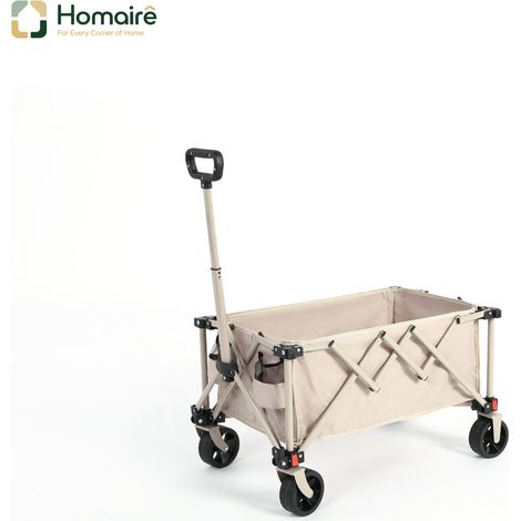 HOMAIRE Chariot pliable tout terrain avec roues, poignée ajustable et résistant pour camping, shopping et loisirs extérieurs beige