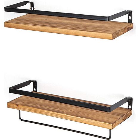 ZVD Étagère murale, lot de 2, porte-serviettes, couleur pin (1/3)