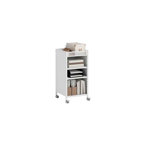 Chariot Rangement Mobile 3 Niveaux avec Panier Supérieur - Étagère à Livres Réglable sur Roulettes (Blanc) (1/5)