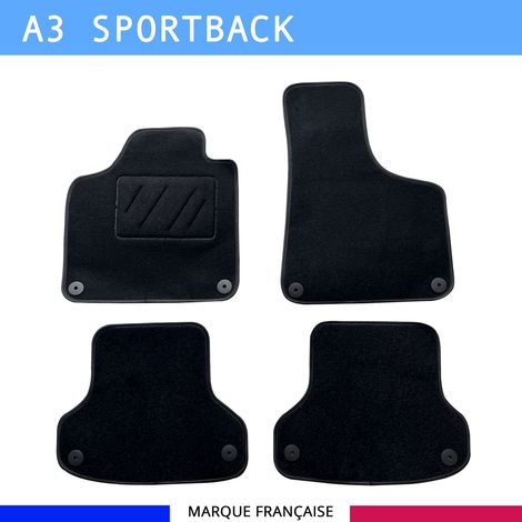 Tapis de sol voiture - Sur mesure pour Audi A3 SPORTBACK (09/2004-01/2013) - Moquette Antidérapante - Clips et Scratch - 4 pièces
