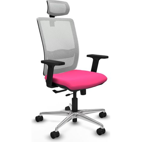 Chaise de bureau piqueras y crespo Haches simili cuir rose mesh blanc (1/2)