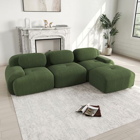 Canapé d'angle modulable, design ergonomique, revêtement en velours côtelé, accoudoirs extra-larges- Vert (1/5)