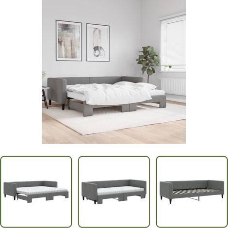 vidaXL Doppelbett - Tagesbett Ausziehbar mit Matratzen Dunkelgrau 90x200 cm Stoff (1/5)