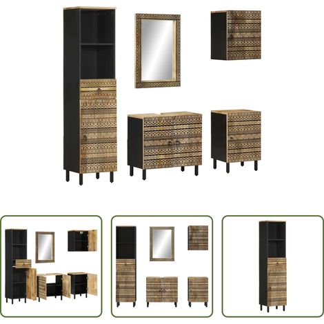 Holz Badmöbel - 5-tlg. Badmöbel-Set Massivholz Mango (1/5)