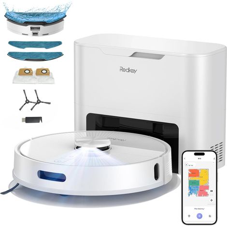 Aspirateur Robot Laveur avec Station de Vidange, Fonction Lavage Auto-Nettoyant 90 Jours, Vidage 4L, 180Min Max, Navigation LDS, Aspirateur Robot pour Tapis, Poils d'animaux et Sols Durs (1/5)